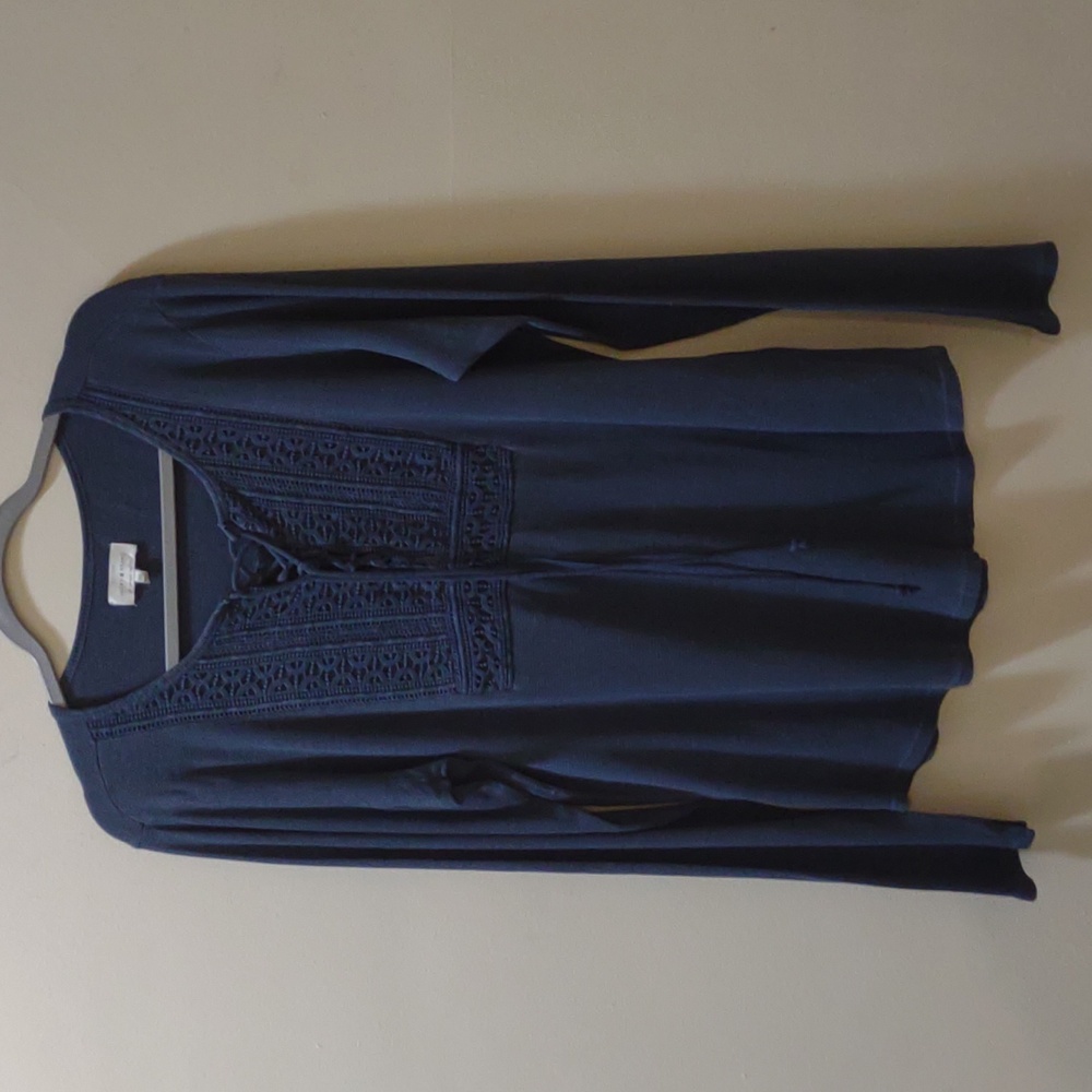 Lucky Brand Lace-up Henley Top long Sleeve with a Decorative Bib Detail